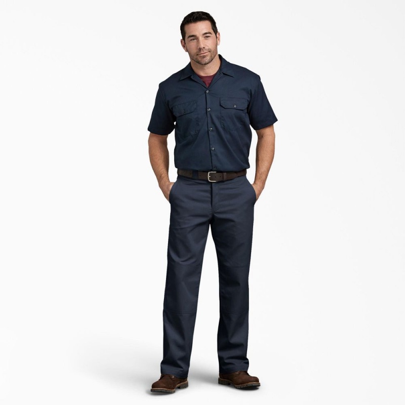 Navy Dickies Relaxed Fit Double Knee Men's Work Pants | 974-HDUNER