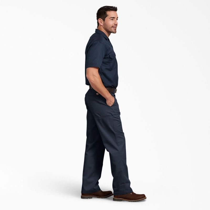 Navy Dickies Relaxed Fit Double Knee Men's Work Pants | 974-HDUNER