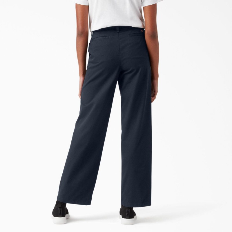 Navy Dickies Relaxed Fit Wide Leg Women's Pants | 876-YWCXTV