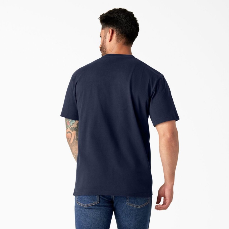 Navy Dickies Short Sleeve Logo Graphic Men's T-Shirt | 809-KQWOCR