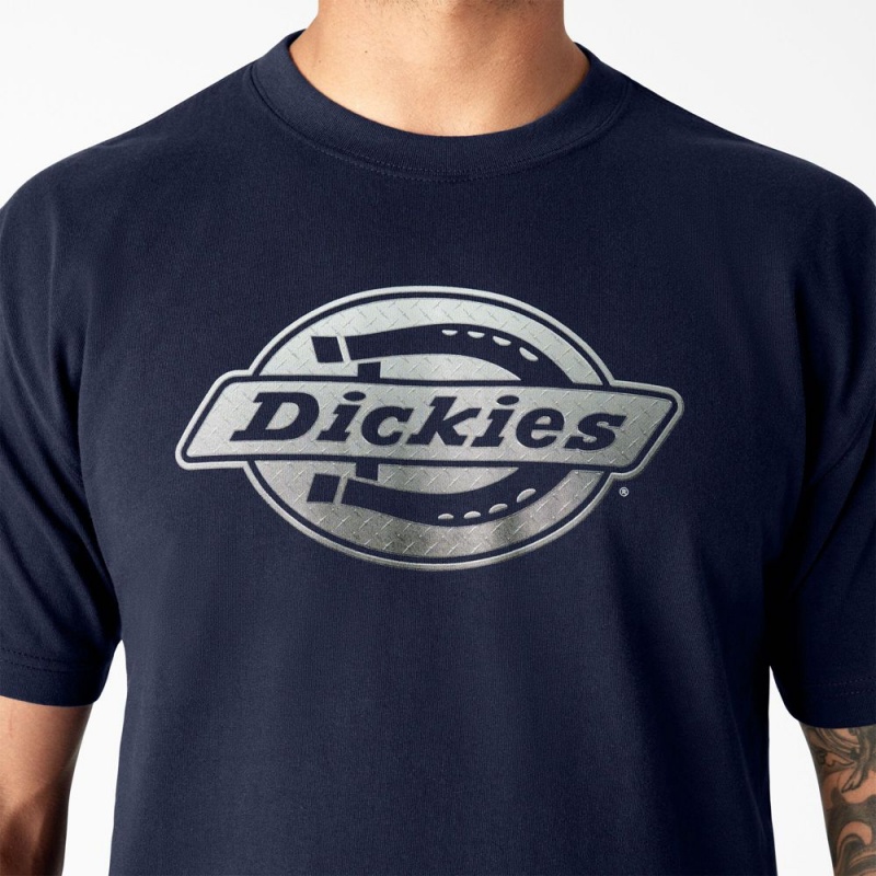 Navy Dickies Short Sleeve Logo Graphic Men's T-Shirt | 809-KQWOCR