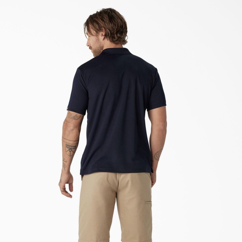 Navy Dickies Short Sleeve Performance Men's Polo Shirt | 307-QCBYAF