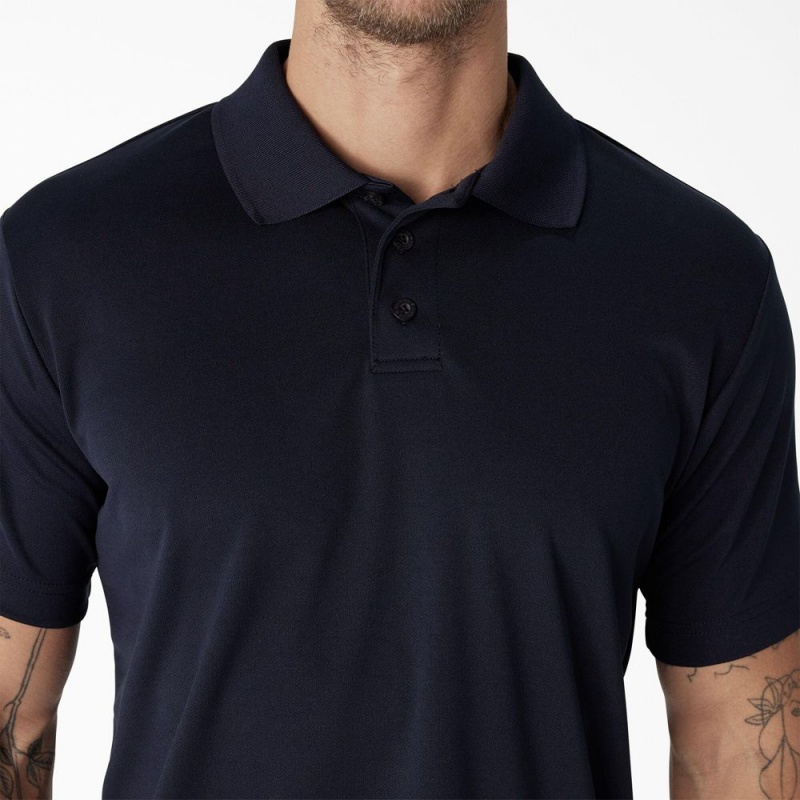 Navy Dickies Short Sleeve Performance Men's Polo Shirt | 307-QCBYAF