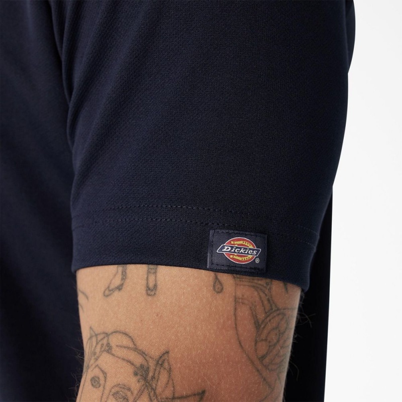 Navy Dickies Short Sleeve Performance Men's Polo Shirt | 307-QCBYAF