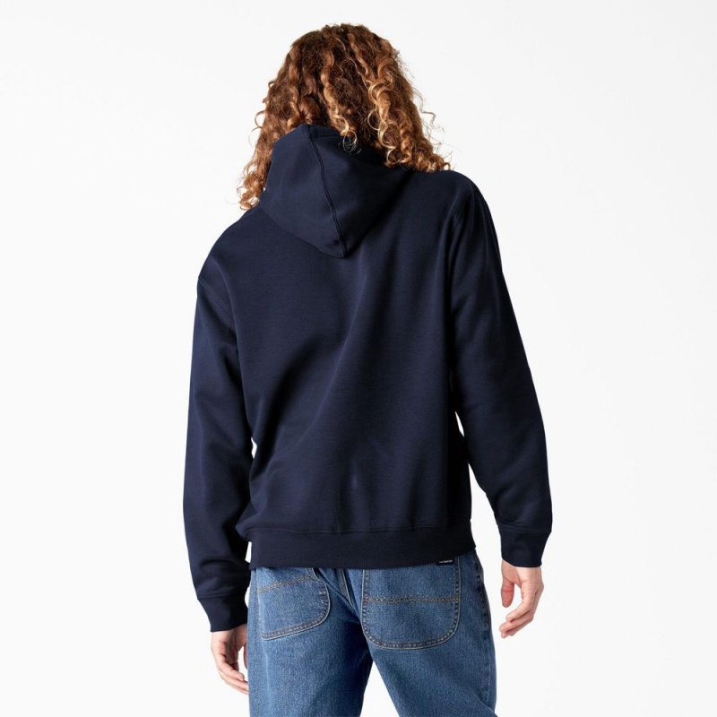 Navy Dickies Skateboarding Chest Logo Men's Hoodie | 208-IKFEGA