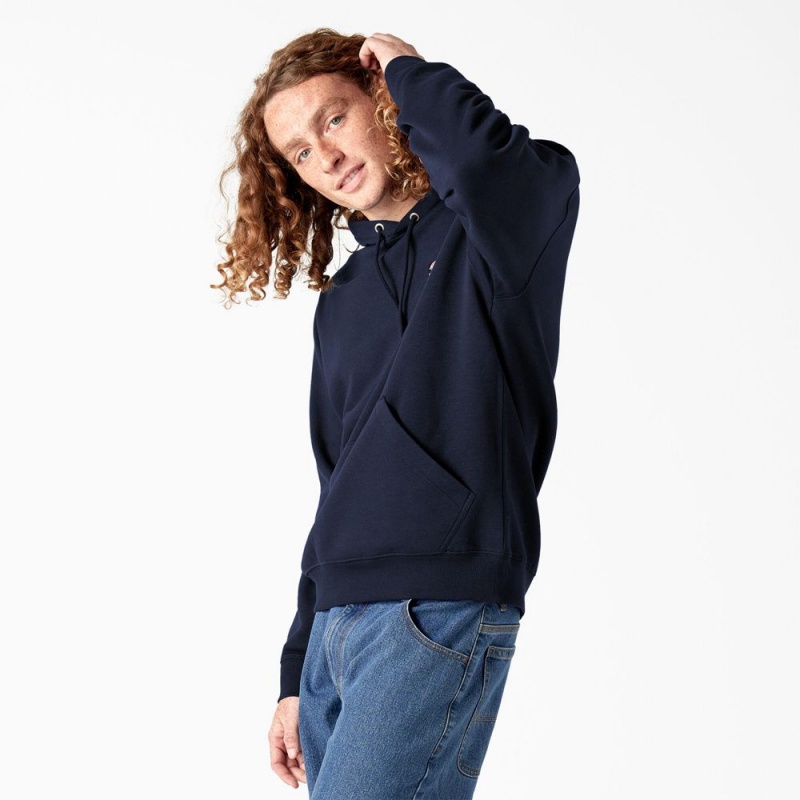 Navy Dickies Skateboarding Chest Logo Men's Hoodie | 208-IKFEGA