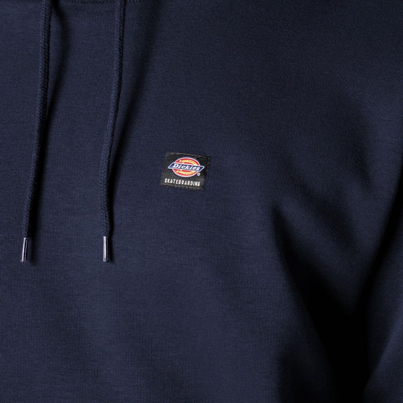 Navy Dickies Skateboarding Chest Logo Men's Hoodie | 208-IKFEGA