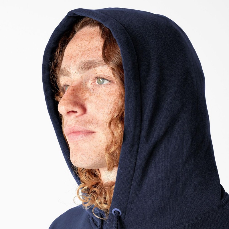 Navy Dickies Skateboarding Chest Logo Men's Hoodie | 208-IKFEGA