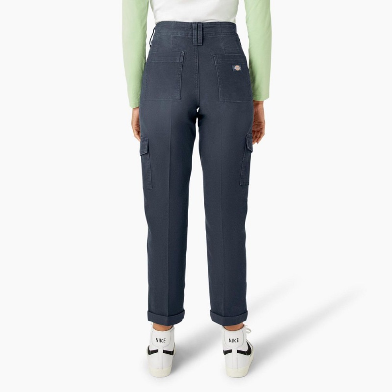 Navy Dickies Skinny Fit Cuffed Women's Cargo Pants | 234-LIRCJP