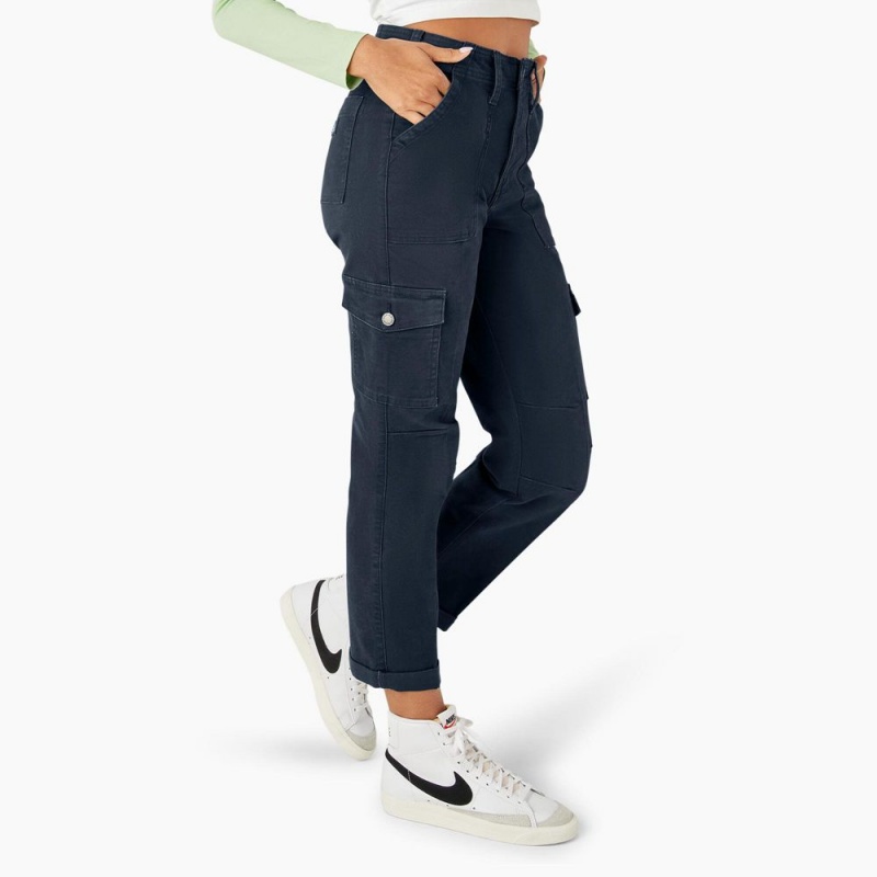 Navy Dickies Skinny Fit Cuffed Women's Cargo Pants | 234-LIRCJP