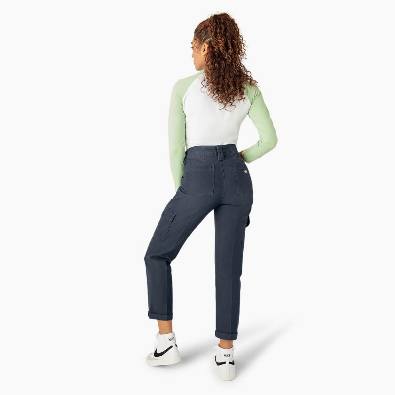 Navy Dickies Skinny Fit Cuffed Women's Cargo Pants | 234-LIRCJP