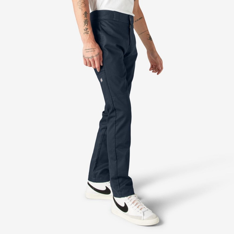 Navy Dickies Skinny Fit Double Knee Men's Work Pants | 289-YPQLAD