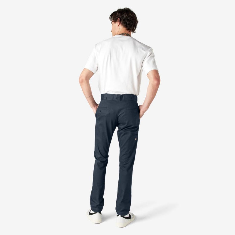 Navy Dickies Skinny Fit Double Knee Men's Work Pants | 289-YPQLAD