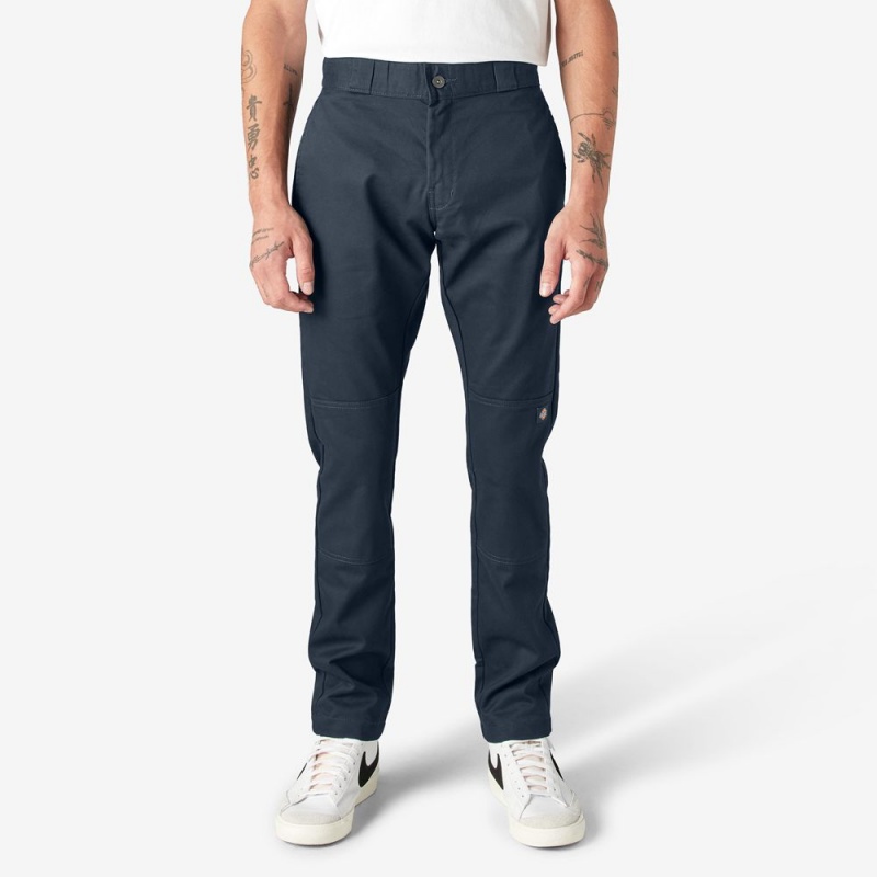 Navy Dickies Skinny Fit Double Knee Men\'s Work Pants | 289-YPQLAD