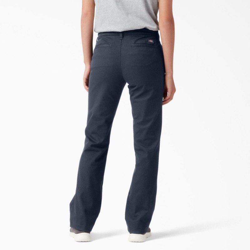 Navy Dickies Slim Fit Bootcut Women's Pants | 096-DSMIRJ