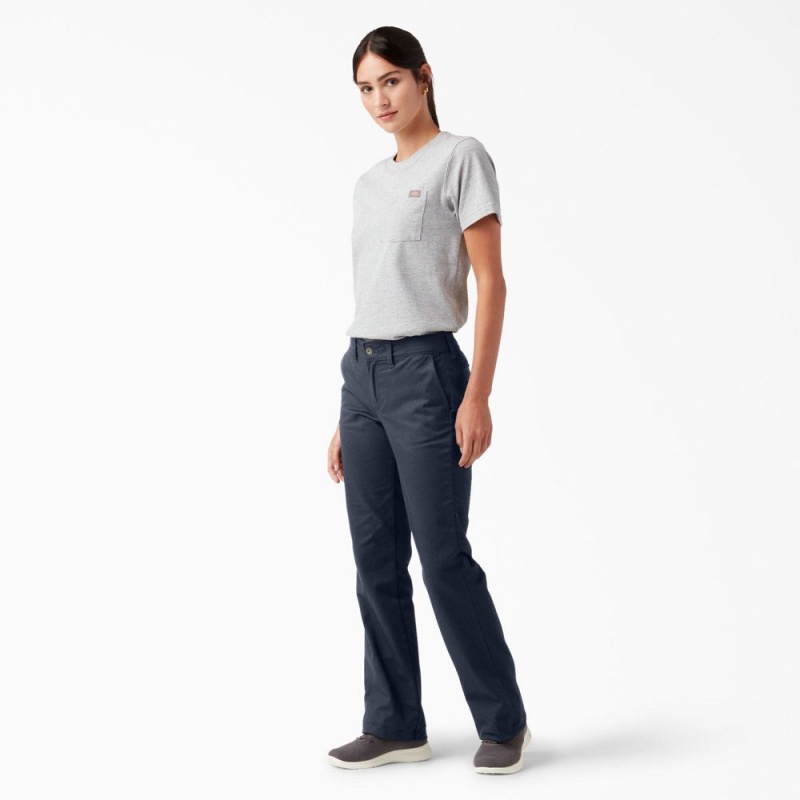 Navy Dickies Slim Fit Bootcut Women's Pants | 096-DSMIRJ