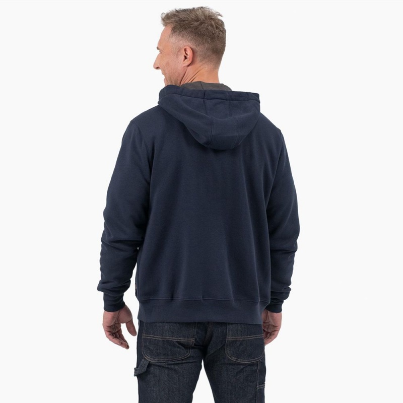 Navy Dickies Thermal Lined Full-Zip Fleece Men's Hoodie | 937-VQKLMH