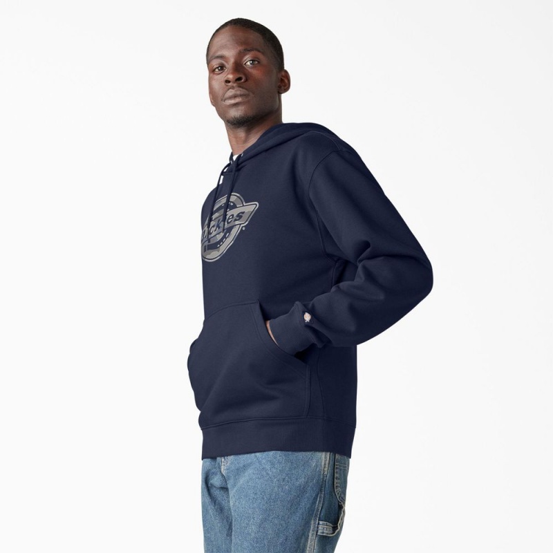 Navy Dickies Water Repellent Camo Logo Men's Hoodie | 486-DEAHKY