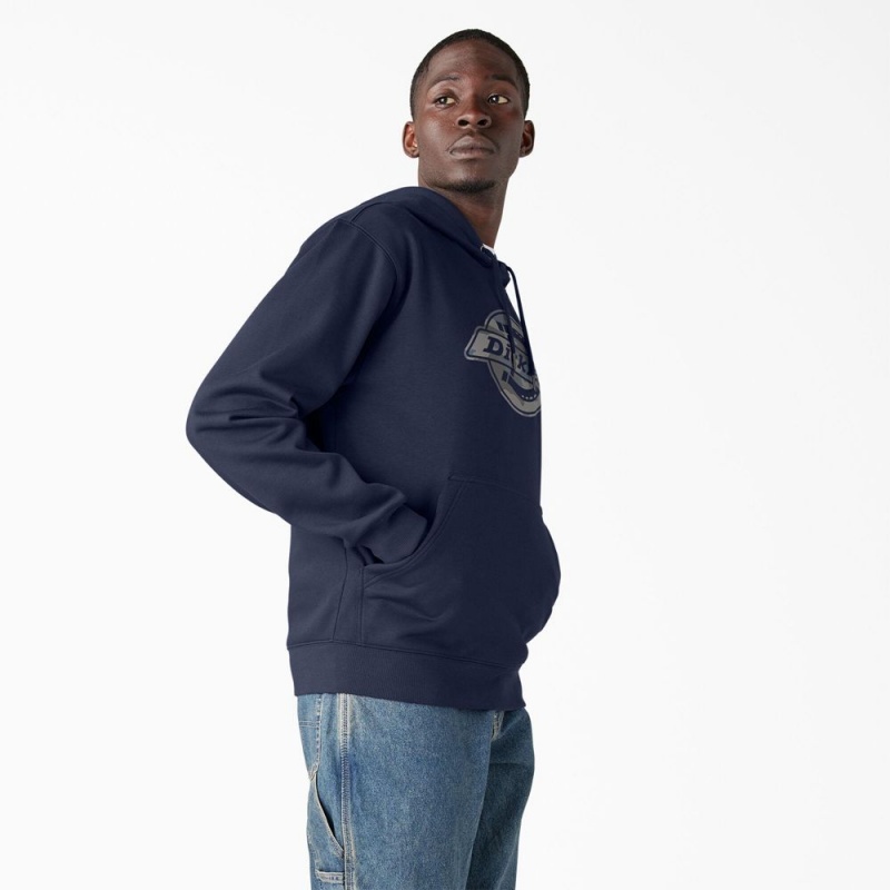 Navy Dickies Water Repellent Camo Logo Men's Hoodie | 486-DEAHKY