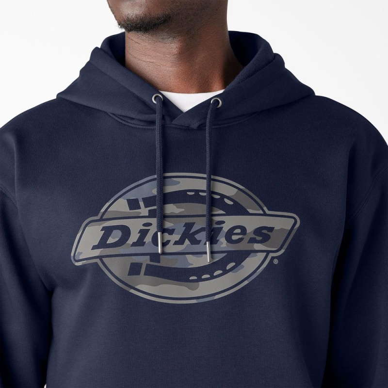 Navy Dickies Water Repellent Camo Logo Men's Hoodie | 486-DEAHKY