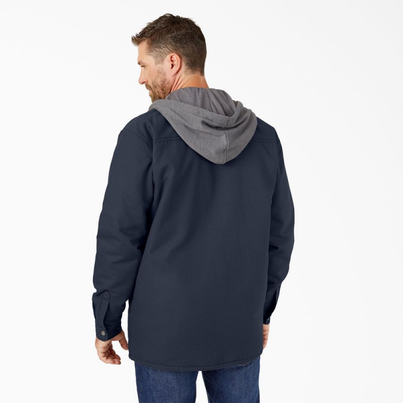 Navy Dickies Water Repellent Duck Hooded Shirt Men's Jacket | 748-ERWUCV