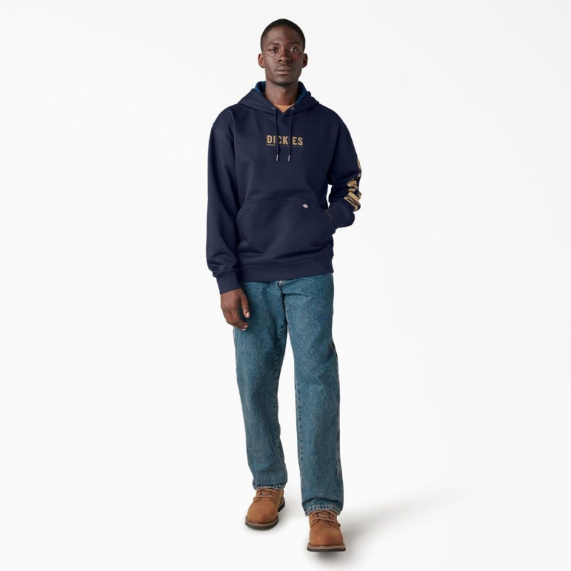 Navy Dickies Water Repellent Workwear Graphic Men's Hoodie | 564-VREZFH