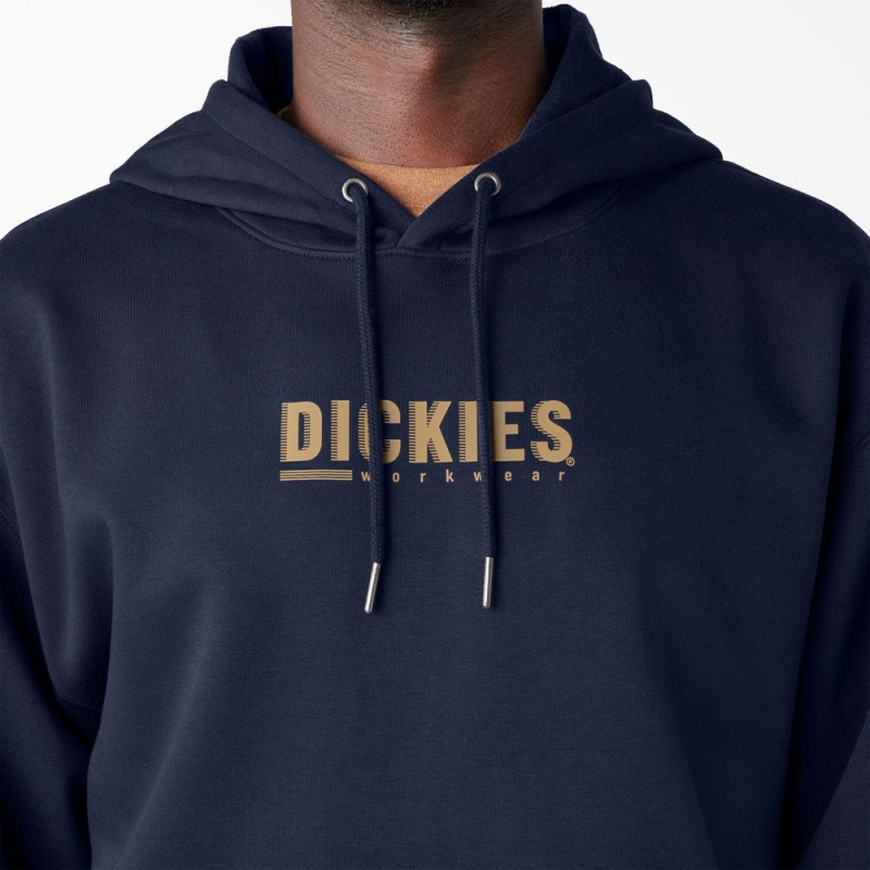 Navy Dickies Water Repellent Workwear Graphic Men's Hoodie | 564-VREZFH