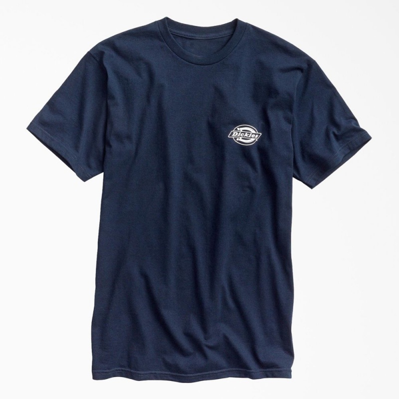 Navy Dickies Worldwide Workwear Graphic Men's T-Shirt | 987-DNACLK