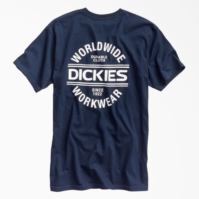 Navy Dickies Worldwide Workwear Graphic Men\'s T-Shirt | 987-DNACLK