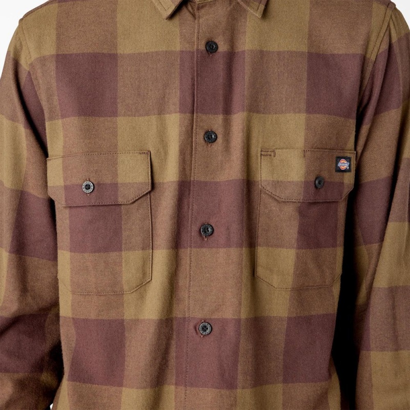 Olive Dickies Long Sleeve Flannel Men's Shirt | 563-VJSOXT