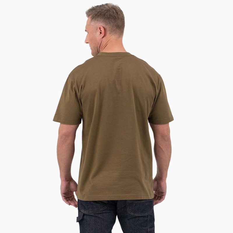 Olive Dickies Short Sleeve Wordmark Graphic Men's T-Shirt | 406-JIQUXN