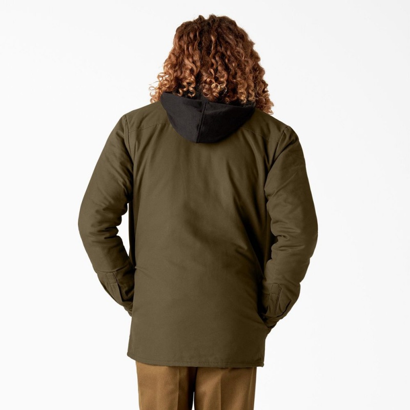 Olive Dickies Skateboarding Duck Shirt Men's Jacket | 389-OHDXPE