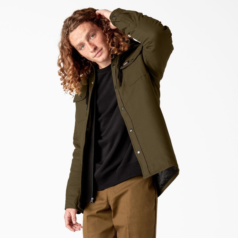 Olive Dickies Skateboarding Duck Shirt Men's Jacket | 389-OHDXPE