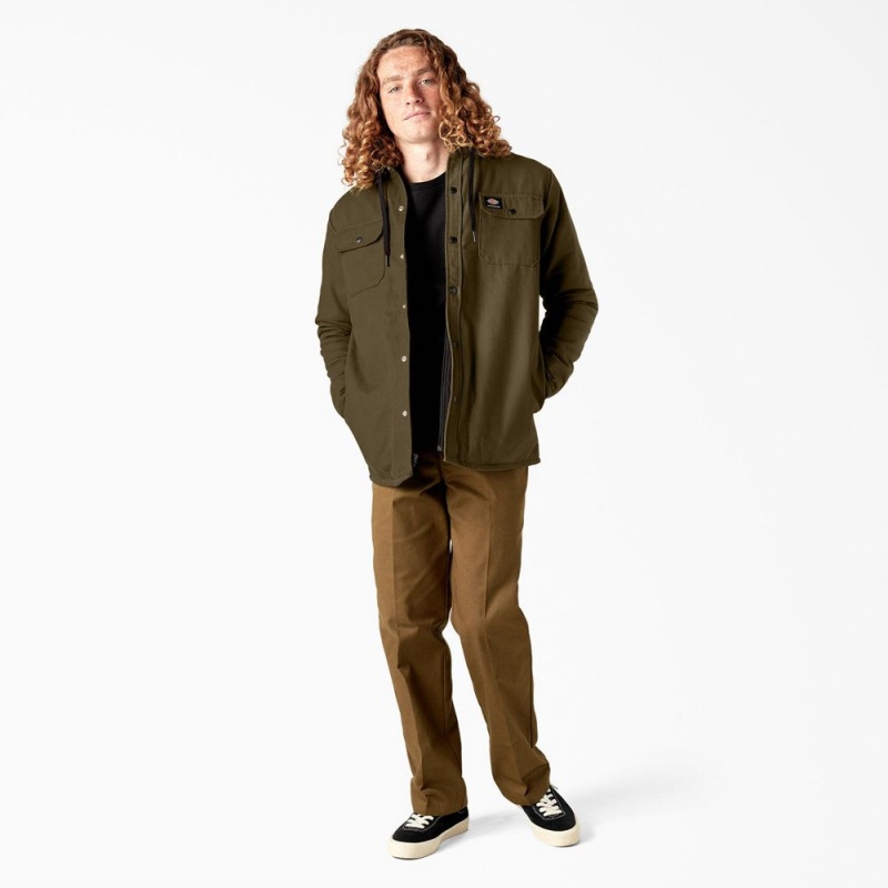 Olive Dickies Skateboarding Duck Shirt Men's Jacket | 389-OHDXPE