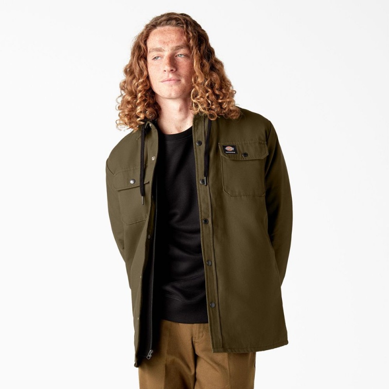 Olive Dickies Skateboarding Duck Shirt Men\'s Jacket | 389-OHDXPE