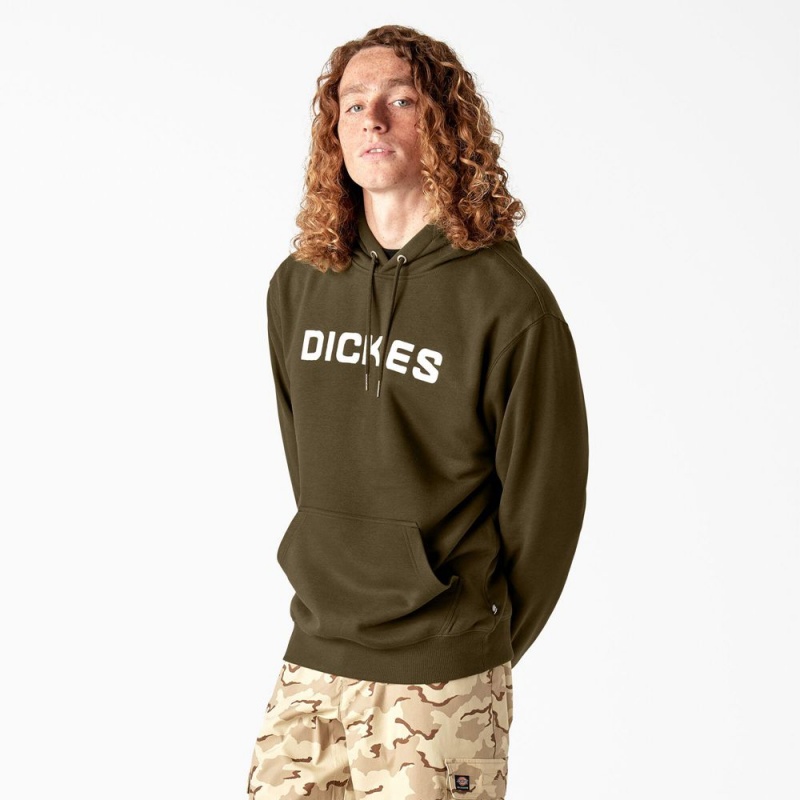 Olive Dickies Skateboarding Graphic Men's Hoodie | 039-SDQFBZ