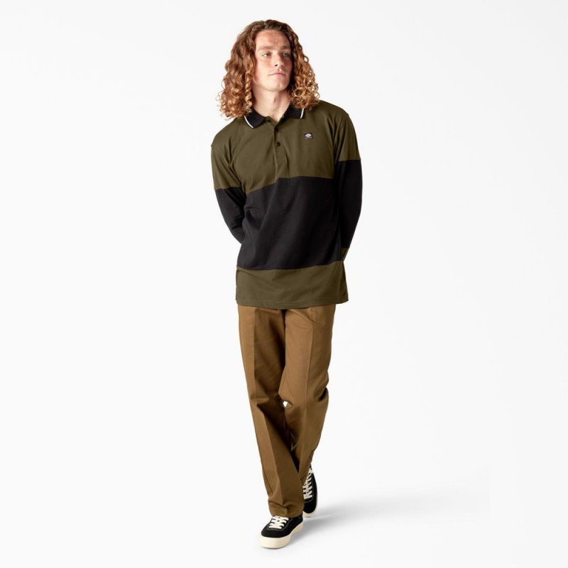 Olive Dickies Skateboarding Rugby Men's Polo Shirt | 960-ZANJSO