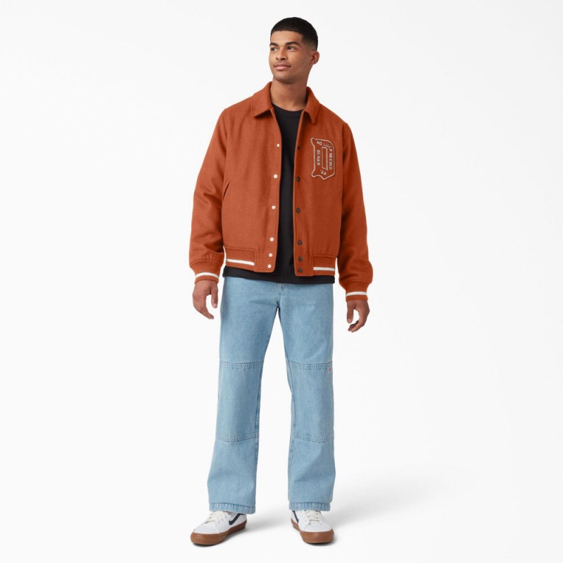 Orange Dickies Collegiate Men's Jacket | 106-FUMTNR