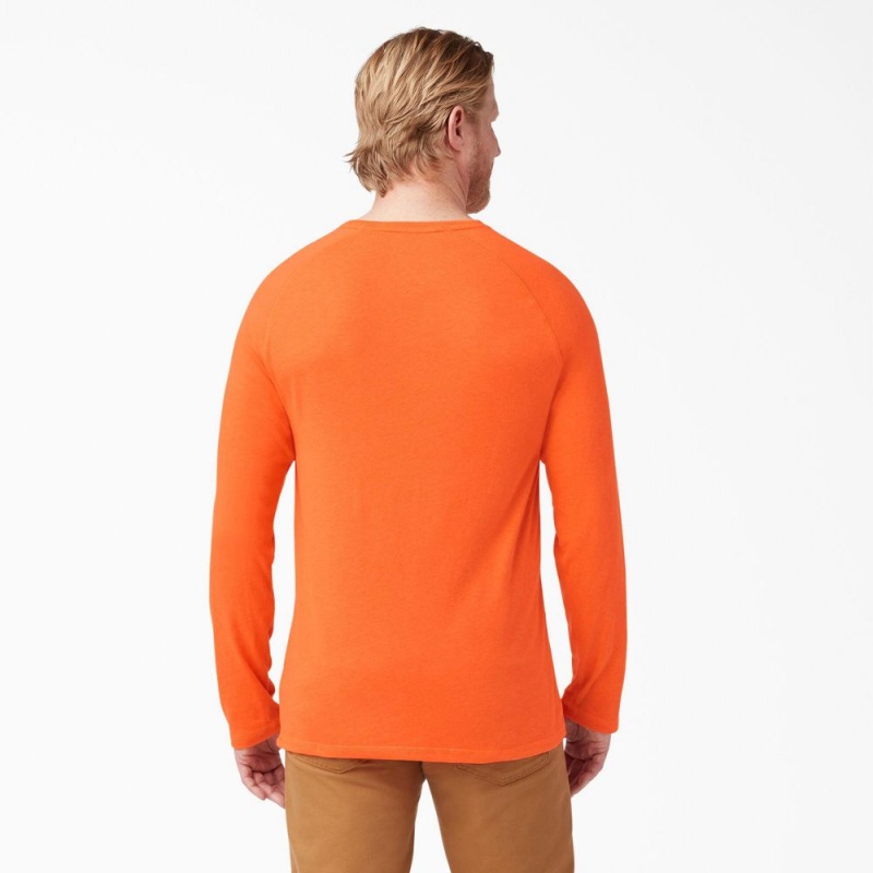 Orange Dickies Cooling Long Sleeve Pocket Men's T-Shirt | 820-HQDCPO