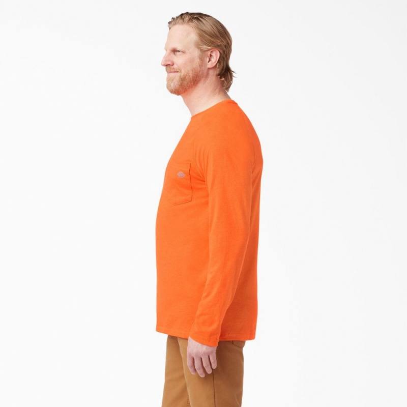 Orange Dickies Cooling Long Sleeve Pocket Men's T-Shirt | 820-HQDCPO