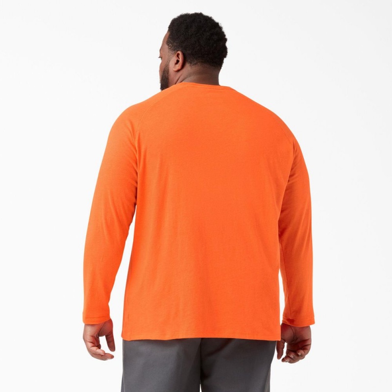 Orange Dickies Cooling Long Sleeve Pocket Men's T-Shirt | 820-HQDCPO