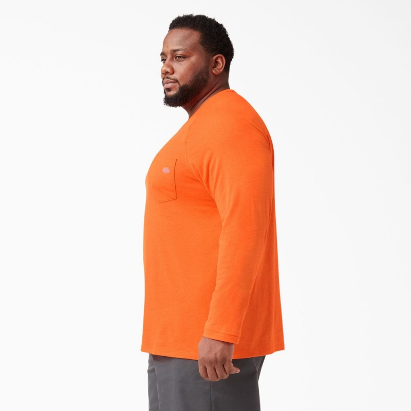 Orange Dickies Cooling Long Sleeve Pocket Men's T-Shirt | 820-HQDCPO