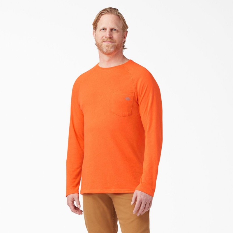 Orange Dickies Cooling Long Sleeve Pocket Men\'s T-Shirt | 820-HQDCPO