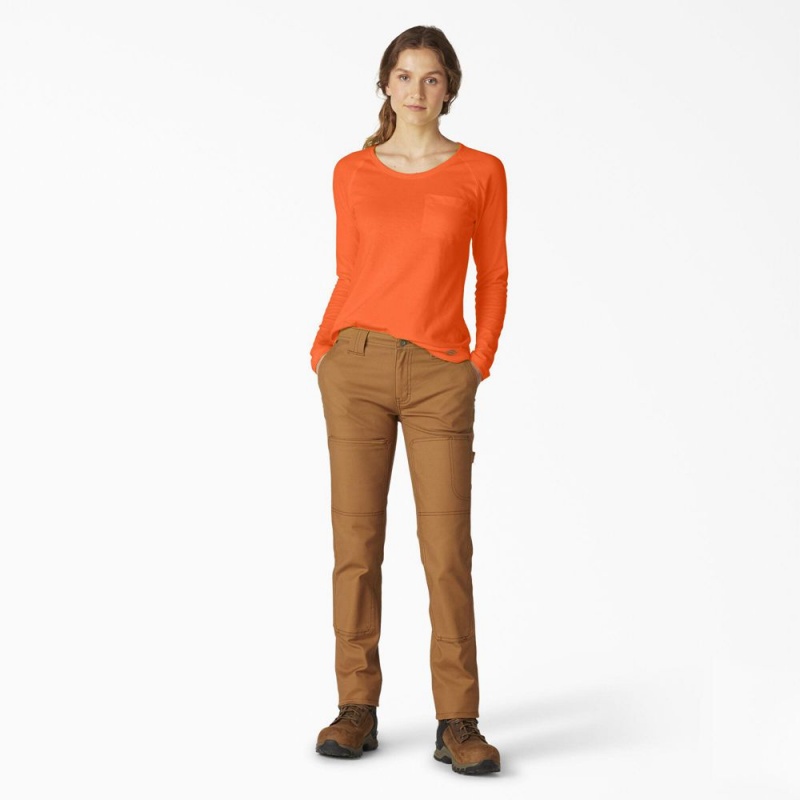 Orange Dickies Cooling Long Sleeve Pocket Women's T-Shirt | 213-BQGIXL