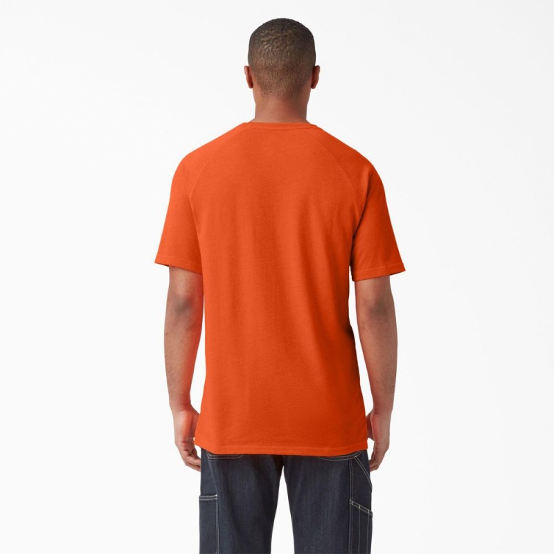 Orange Dickies Cooling Short Sleeve Pocket Men's T-Shirt | 913-HACJPM