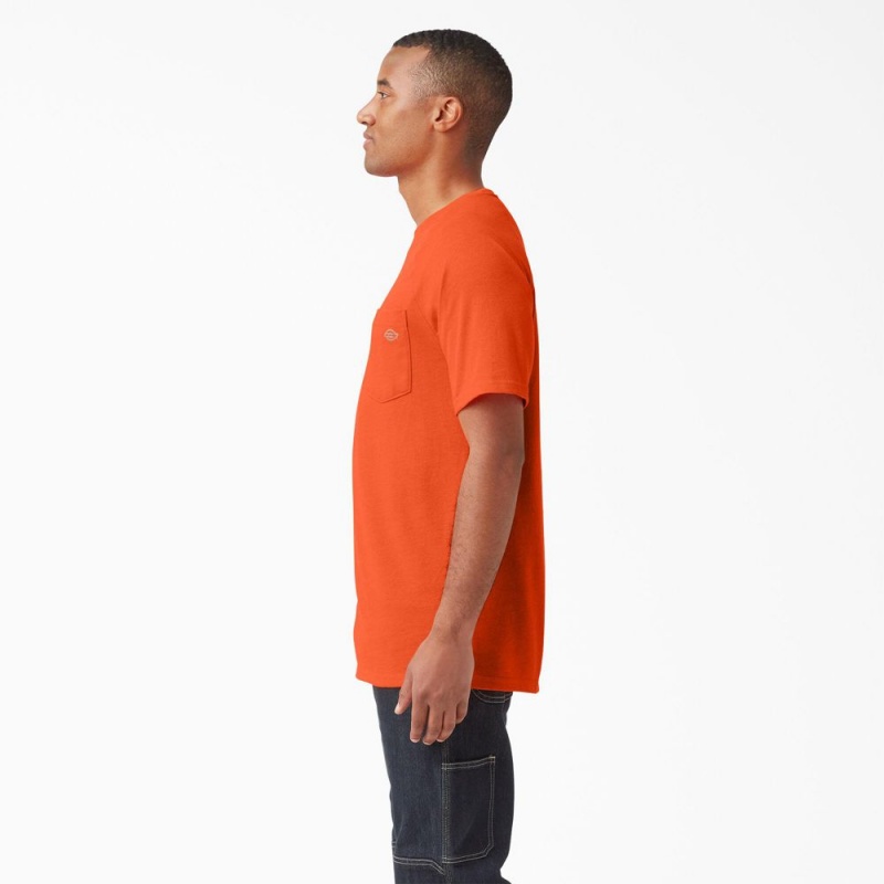 Orange Dickies Cooling Short Sleeve Pocket Men's T-Shirt | 913-HACJPM