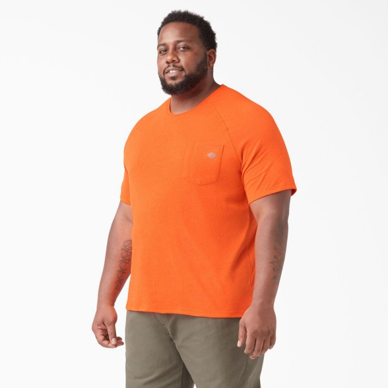 Orange Dickies Cooling Short Sleeve Pocket Men's T-Shirt | 913-HACJPM