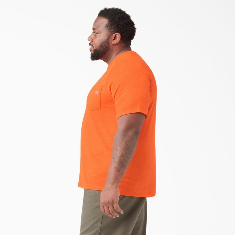 Orange Dickies Cooling Short Sleeve Pocket Men's T-Shirt | 913-HACJPM