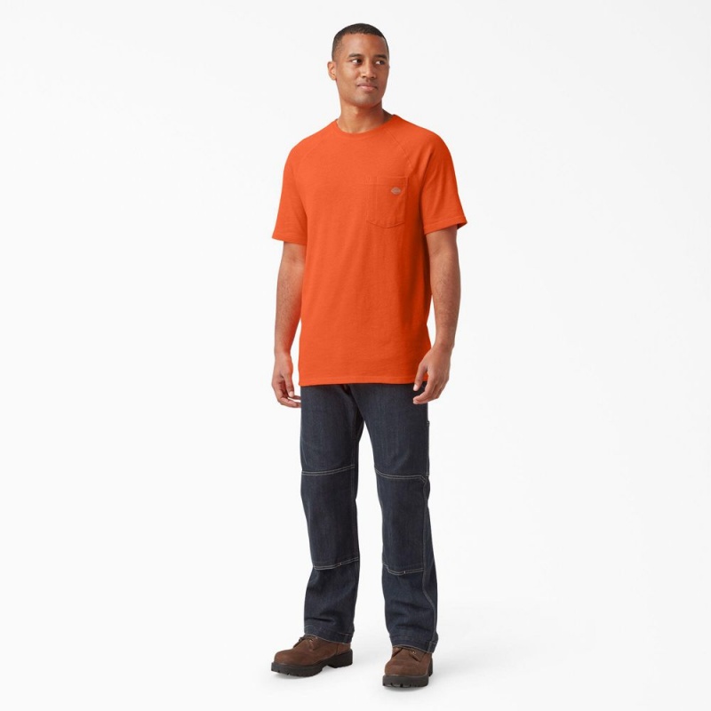 Orange Dickies Cooling Short Sleeve Pocket Men's T-Shirt | 913-HACJPM