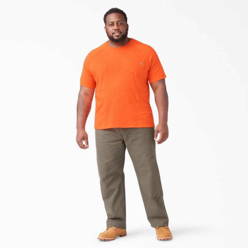 Orange Dickies Cooling Short Sleeve Pocket Men's T-Shirt | 913-HACJPM